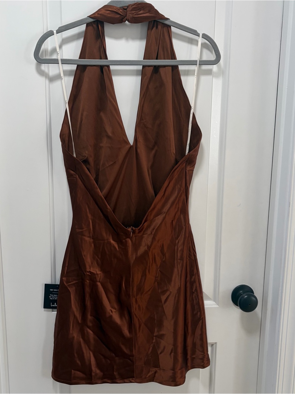 Lulus Beyond Classy NWT size Small Brown Satin Halter Mini Dress - Picture 15 of 15